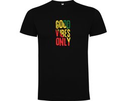 Zwart T-Shirt met Kleurrijke print “ Rasta – Reggae – Good Vibes – Muziek – Vrijheid “ Print Full Color Maat L