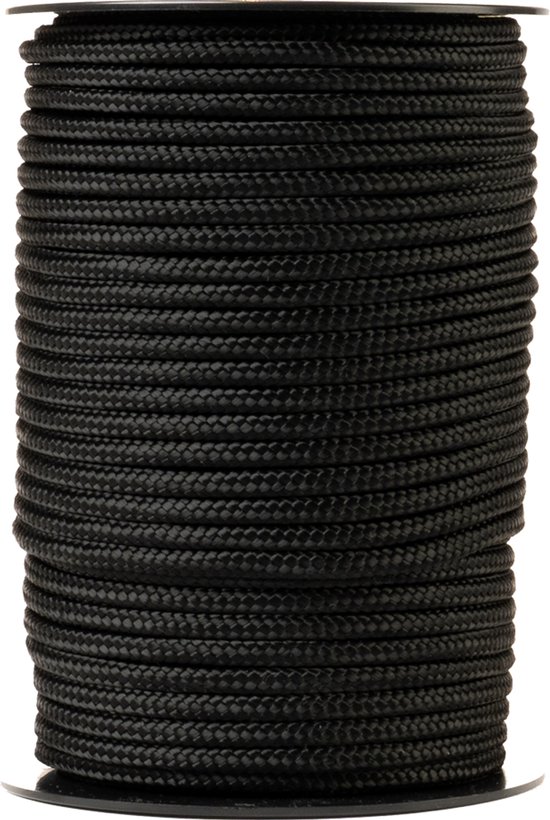 Corde en nylon SNURO (4 mm, 50 m, noir) - Paracorde en polyamide tressé solide - Résistante à l'usure et solide - Résistance à la rupture 275 kg