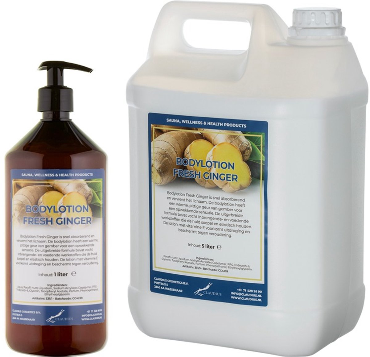 Bodylotion Fresh Ginger 1 liter met gratis pomp - hervulbaar + Jerrycan 5 Liter navulling