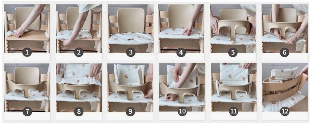 Stoelverkleiner Kinderstoel – Compatibel met Stokke Tripp Trapp – Waterbestendige Kussenset – Beertjes Print – foto 2