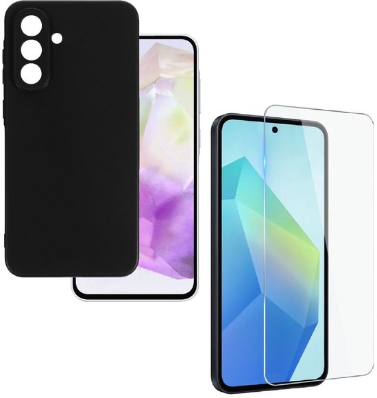 Silicone hoesje Zwart met 2 Pack Tempered glas Screen Protector Geschikt voor: Samsung Galaxy A56