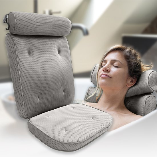 HelloBath® - Luxe Badkussen (afritsbaar) - Kussen voor in bad - Nek- en rugondersteuning in bad - Badzitje - Incl. Waszak - Zilver