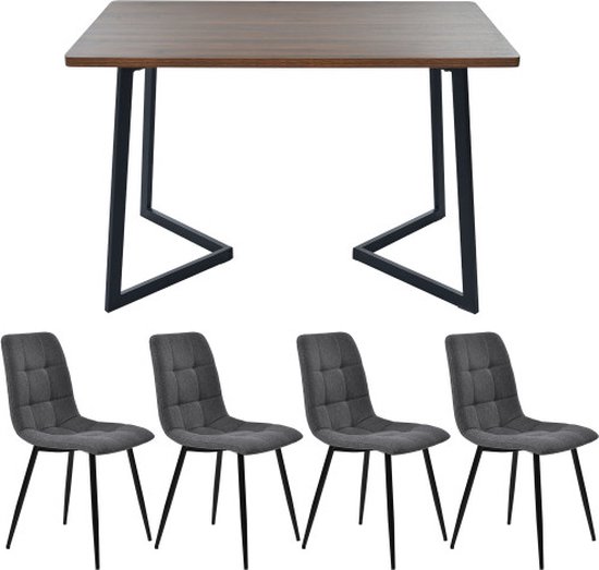 COSTWAY Eettafel met 4 barkrukken, keukentafel op toonhoogte, metalen frame, eetgroep voor 4