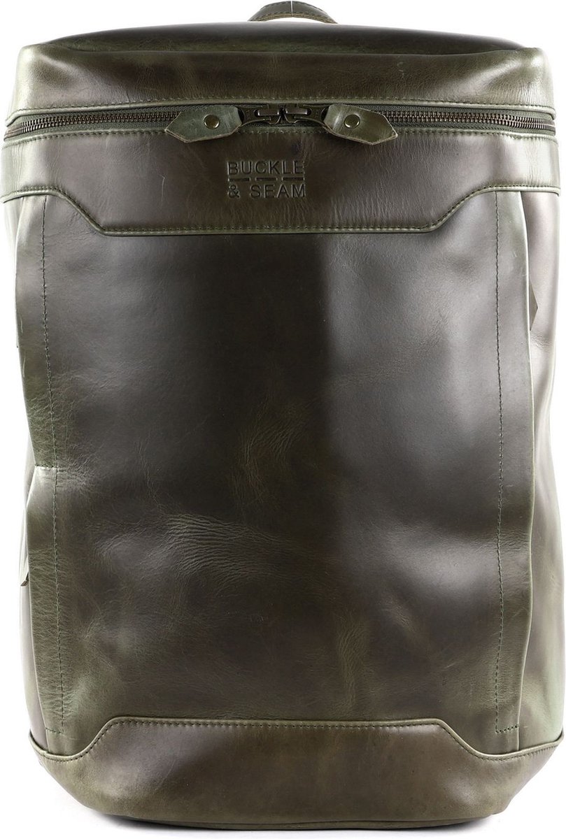 BUCKLE & SEAM Leren Vrije tijd rugzak Rugzak met laptopvak Siwa Orange Leather Backpack 23L Olive Donkergroen