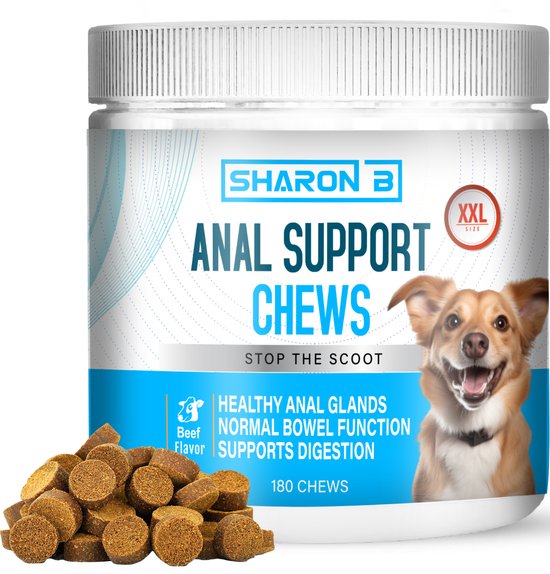 Sharon B - Anal Support Chews - voor Honden - Anaalklier Hond Supplement - Tegen ontstoken, verstopte of stinkende Anaalklieren - XXL Pot - 180 Stuks