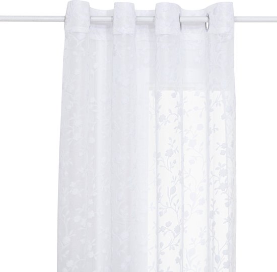Rideau transparent Atmosphera Lazi 140x240cm - Rideaux prêts à poser avec crochets et anneaux - Wit