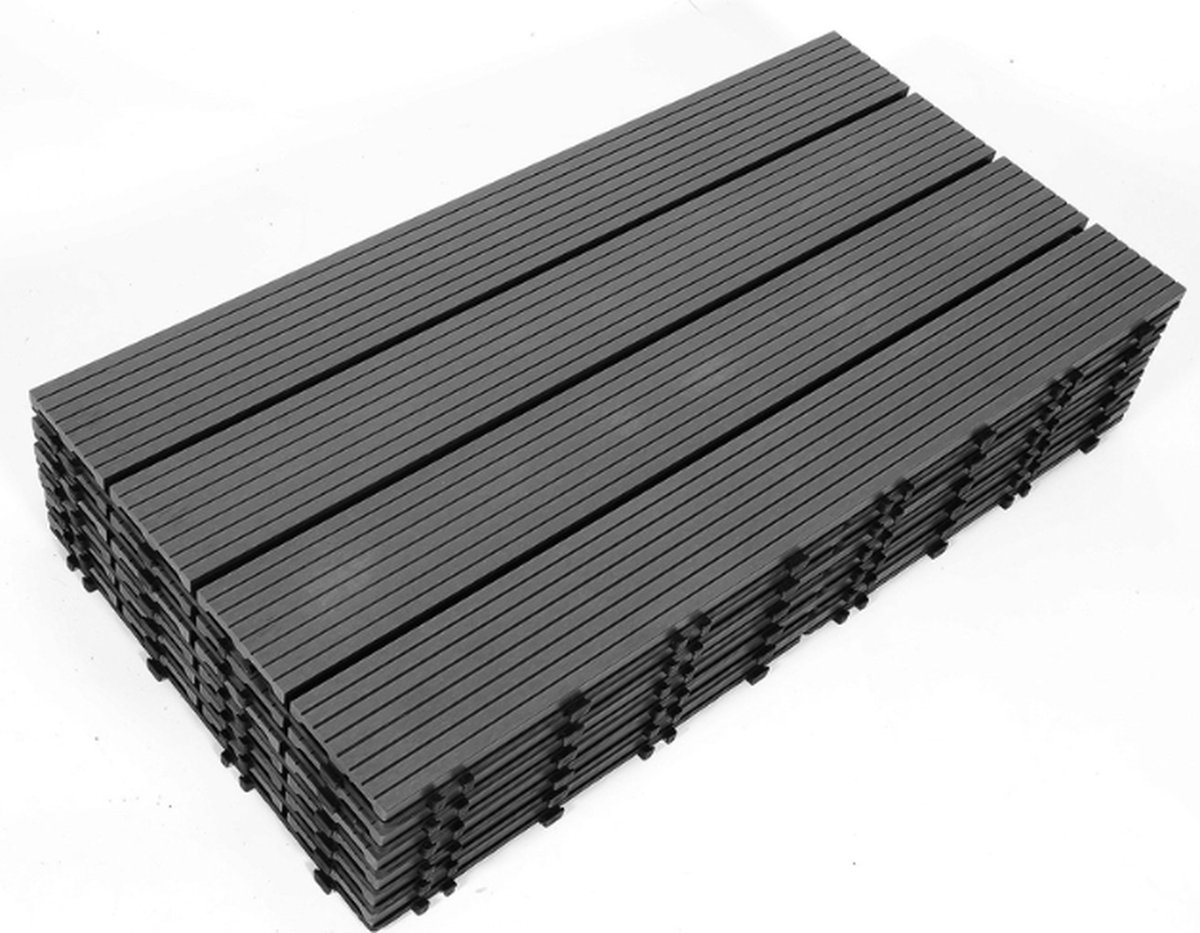 Terrastegels 60x30cm 30 stuks 5m² WPC Tegels Balkon Terras of Vlonder Snelle Montage Vlondertegel Tuintegels Terrasplanken Balkon vloer Kliktegels Buiten tegels Donkergrijs