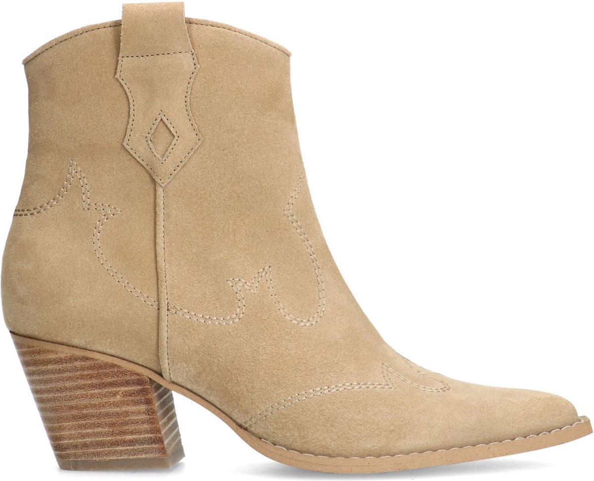 Manfield - Dames - Beige suède cowboy laarzen - Maat 42