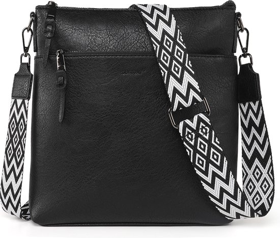 Sacs d' épaule de taille moyenne pour femmes TAN.TOMI - Sac à bandoulière - Sacs bandoulières pour femmes avec bandoulière large réglable et amovible - Zwart