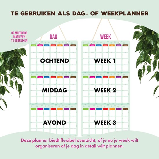 Deux tableaux de calendrier, un pour la planification journalière et un pour la planification hebdomadaire.