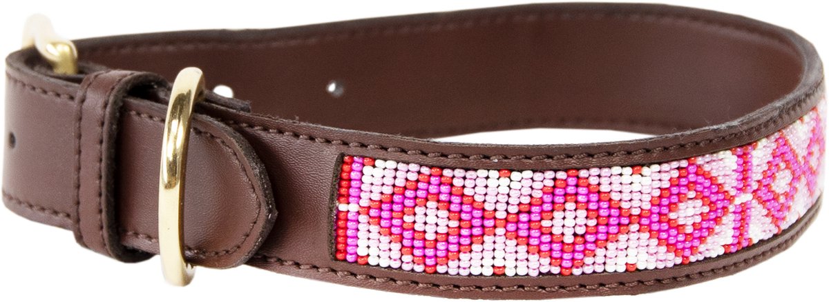 Kentucky Dogwear - Hondenhalsband - Handgeknoopte Parels - Roze - Maat L - 62cm - Hondenriem