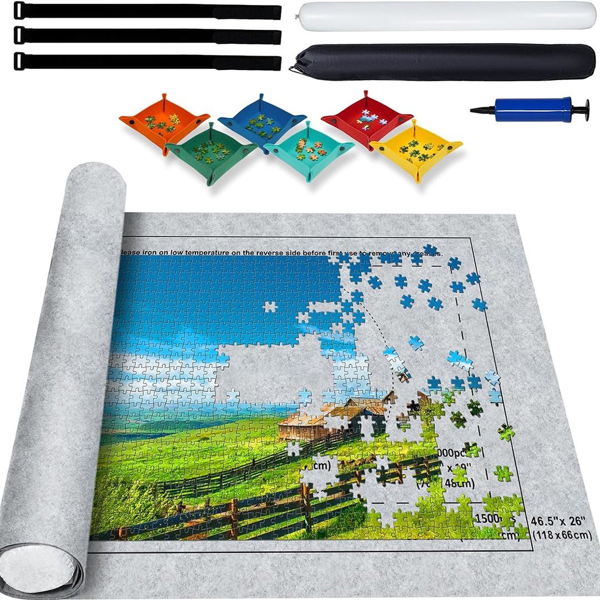 DailySupplies Puzzeltafel  Puzzelmat  Puzzelmap  Puzzelbord  1500 Stukjes  Grijs