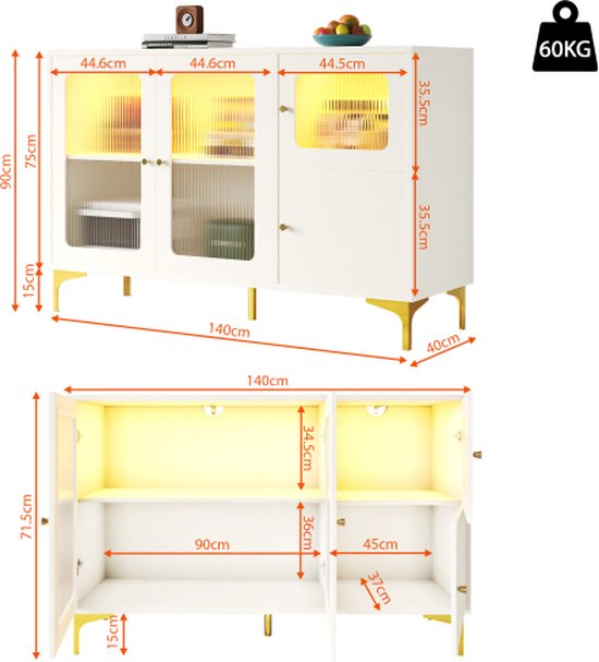 Stella Trading Halfhoge kledingkast, ideaal voor schuine daken, ruimtebesparende commode met veel opbergruimte in wit, 105 x 128 x 56 cm (b x h x d