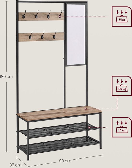 CARO-Möbel Jivo Heren Diener Stomme Diener Kledingstandaard, metalen frame zwart en legplank in vintage, 121 cm; garderobe met broekenhanger