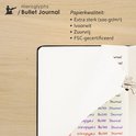 Close-up van de gepunkte pagina's van een Hieroglyphs Bullet Journal met informatie over papierkwaliteit.