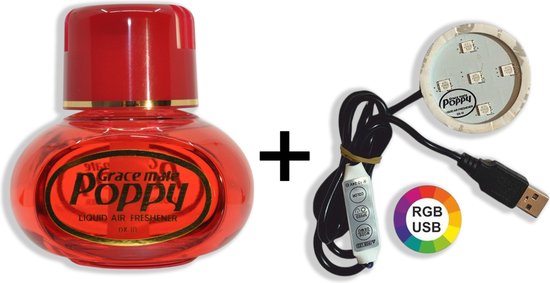 POPPY GRACE MATE® Luchtverfrisser Cattleya 150ml – Met LED RGB Lampje & USB – Luxe Auto Air Freshener – Langdurige Bloemige Geur