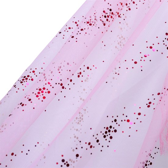 Roze tule met rode en zilveren glitter voor de rok van een prinsessenjurk.