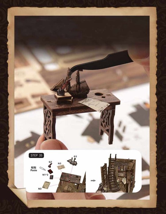 DIY Book Nook Kit, Puppenhaus Miniatur mit Möbeln, Idee DIY hölzernes Miniatur Haus Kit mit LED-Licht, Buch Ecke Miniatur Kit Geschenken für Erwachsene Teens