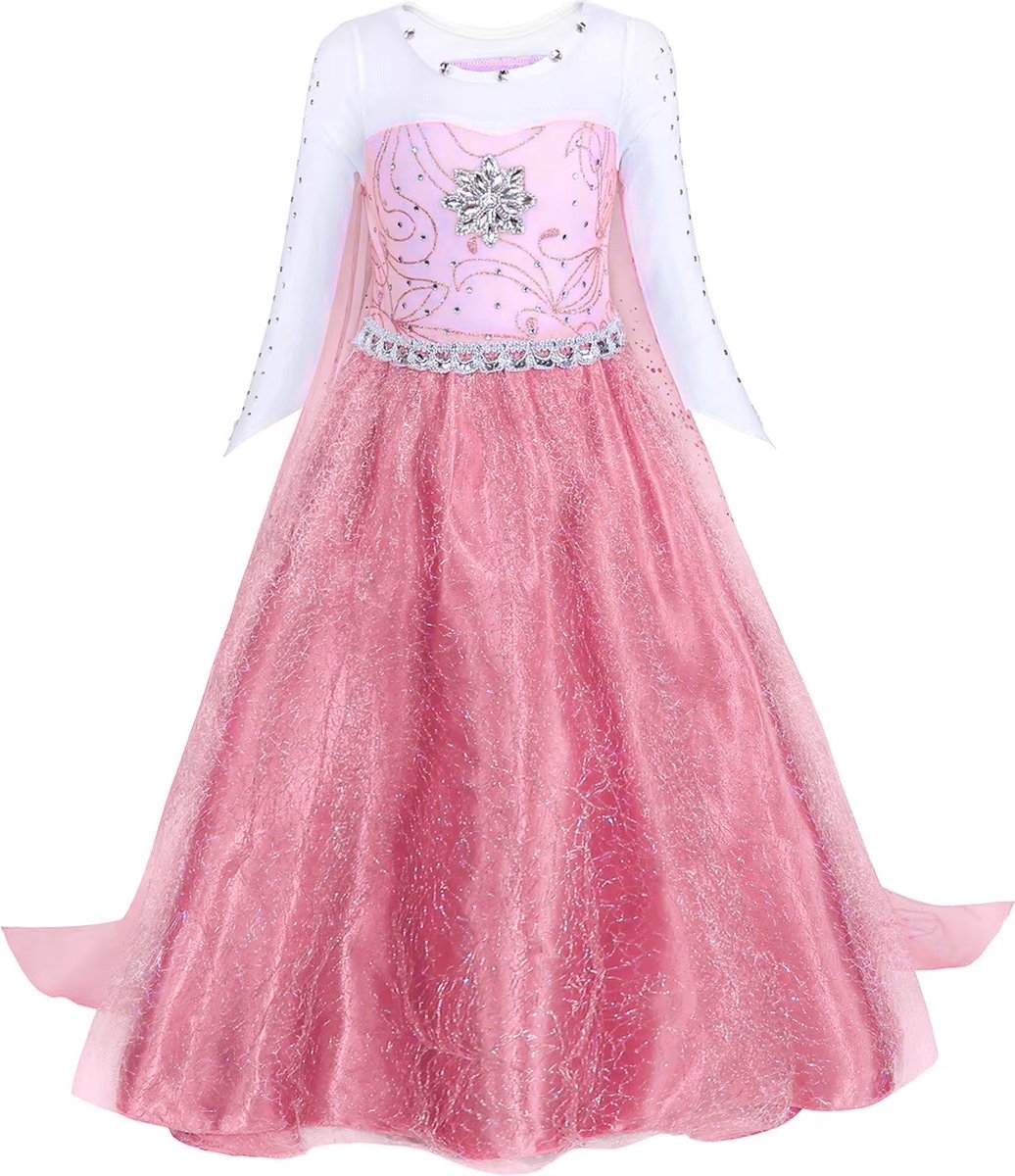Joya Kids® Verkleed Jurk met Ster Roze | Glamour Jurk met sleep | Prinsessenjurk meisje | Verkleedjurk + Accessoires set | Roze | (120) — afbeelding 9