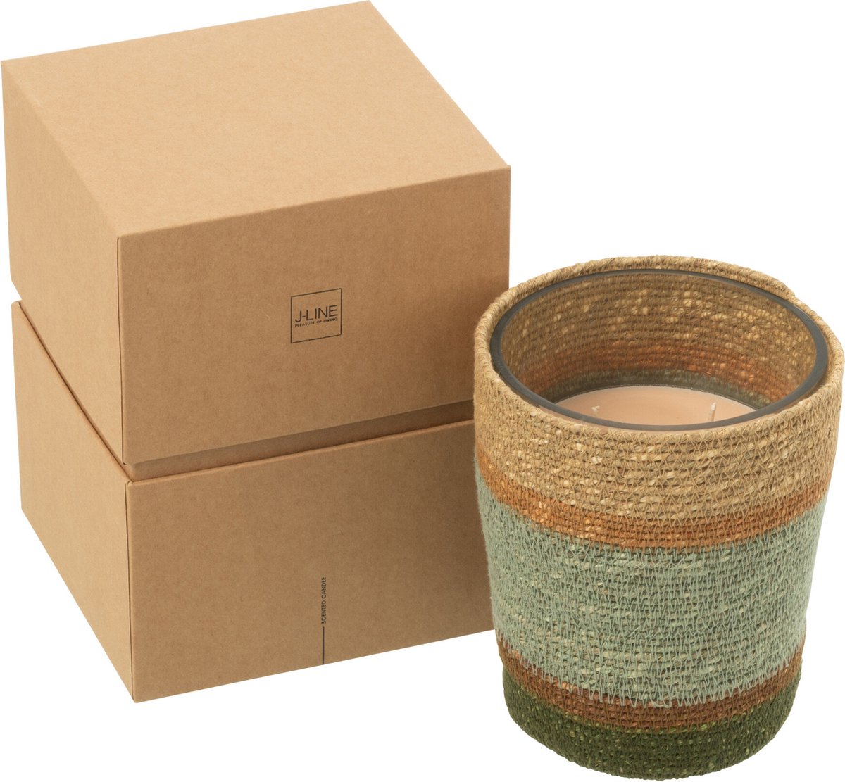 J-Line geurkaars Mand - Herbal Serenity - glas - beige/blauw - medium - 55U Multi