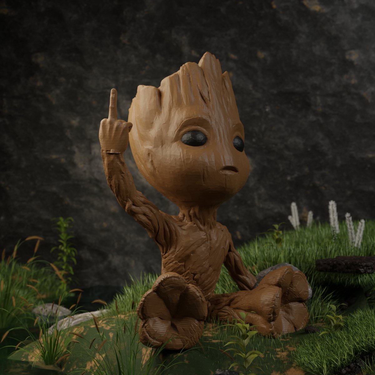AnimalsAttitude – Middelgroot Boomkarakter Figurine met Middelvinger – 3D-geprint PLA Beeldje – Conversation-Worthy Gift