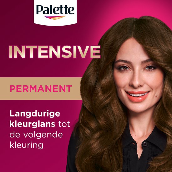 Vrouw met langdurige, glanzende, bruine haren van Palette Intensive.