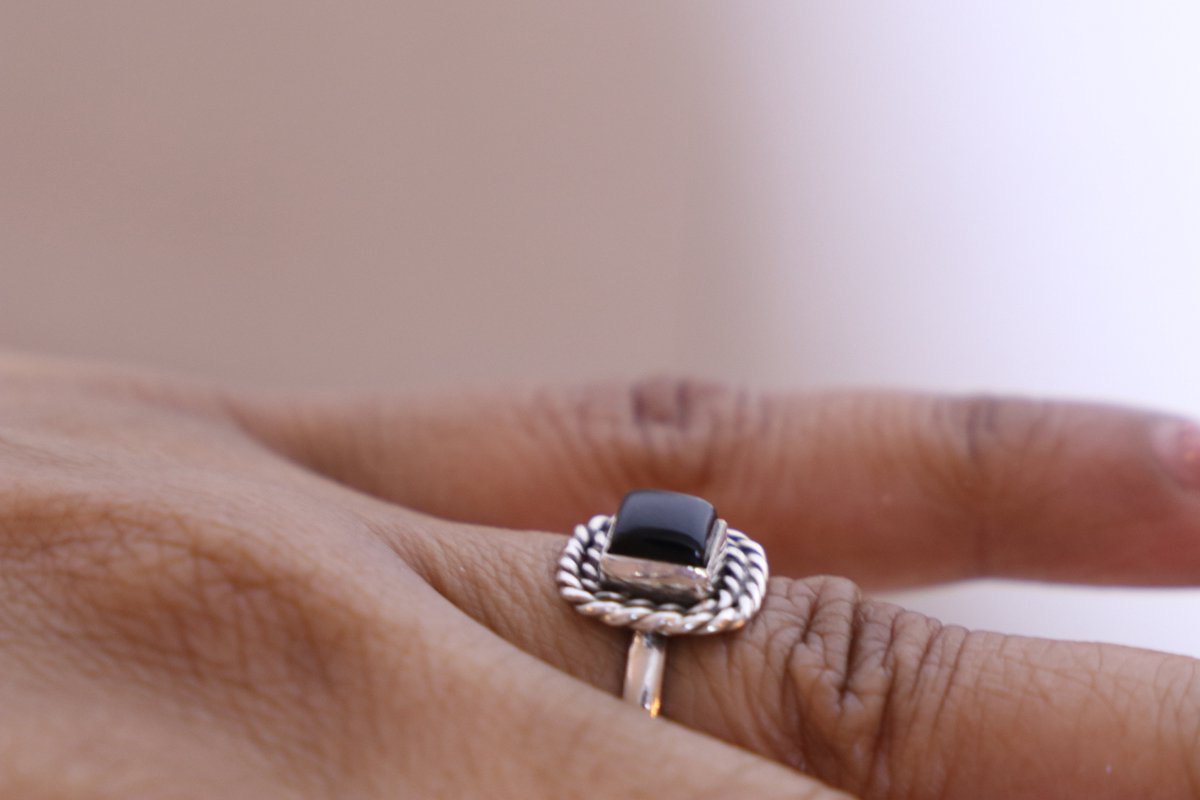Zwarte Onyx vierkante vorm ring