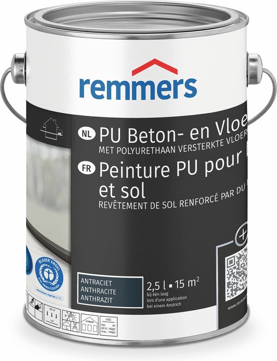 Remmers Beton en vloerverf PU versterkt 2,5 liter zilvergrijs
