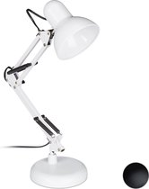 Relaxdays retro bureaulamp - flexibele knikarm - tafellamp - leeslamp metaal verstelbaar - wit