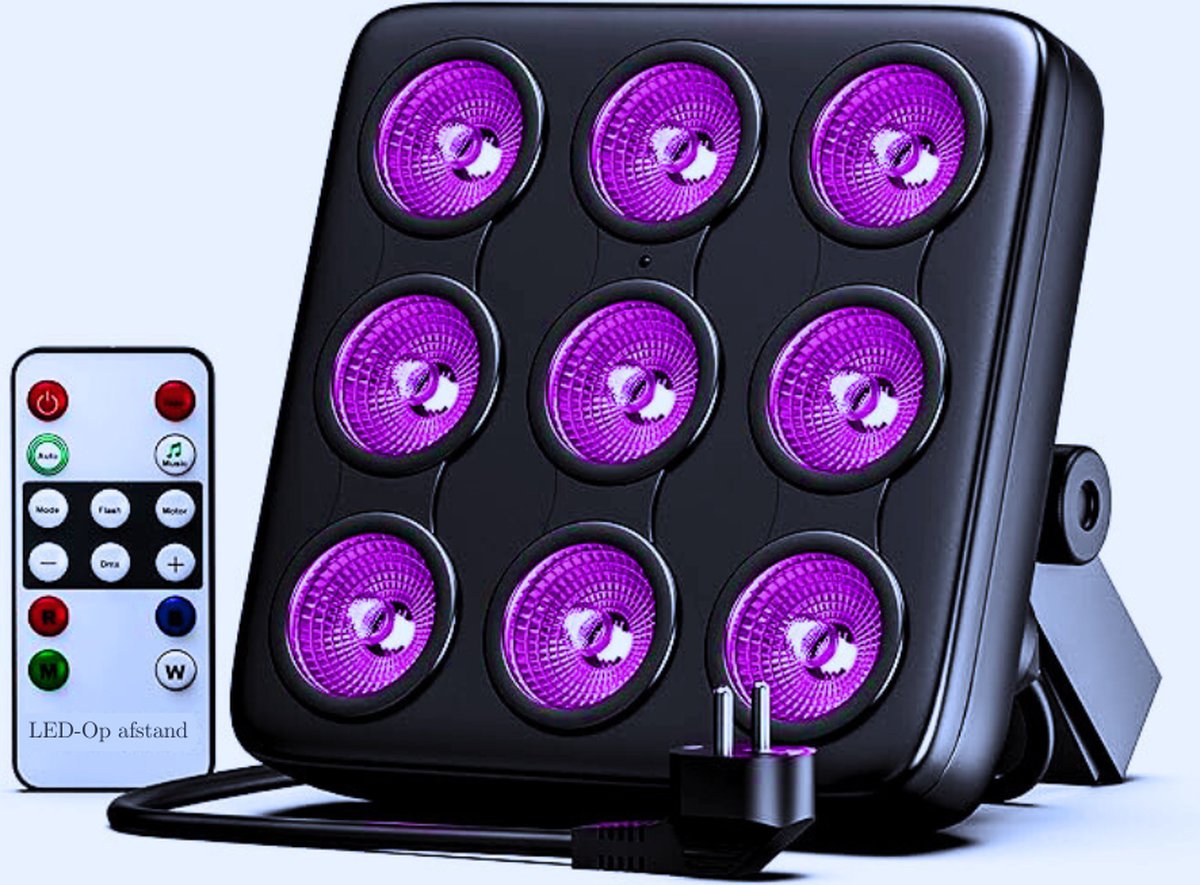 9 x 10W RGBW Par LED Podiumverlichting - Vierkant Met Geluidsactivering - DMX 8CH & Afstandsbediening - Ideaal Voor Disco - Club - Bruiloft & Podiumverlichting [Energieklasse E]