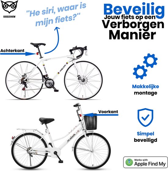 Good2know Gps Tracker Fiets met FindMy tracker – Inclusief Tag – Fiets tracker – Fiets Gps – Geschikt voor Apple – Verborgen als fietsreflector