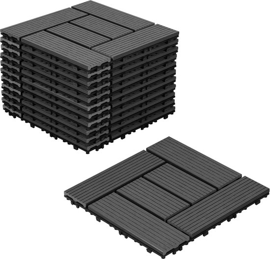 NAIZY houten terrastegels 30x60cm WPC-vloeren kunststof terrasplanken houtlook in elkaar te zetten voor tuin balkon terras (6 stuks voor 1m2, bruin