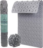 HSXL - Antislipmat - 88x40CM - Incl. Netspons - Antislip Douchemat / Badmat Grijs met Zuignappen – Mat voor in bad – Anti Slip Douche Cabine Mat – Mat voor in de Badkamer - Badkamer accessoires