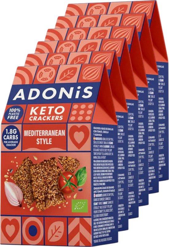 Adonis | Keto Crackers | Mediterranean Style | 6 stuks | 6 x 60 gram | Eiwitrijke voeding | Koolhydraatarme Crackers