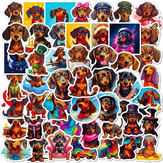 50 Teckel Stickers - Waterproof Stickers Teckels - Stickers - Teckel Stickers - Stickers voor Kinderen - Stickers Honden - Teckel - Teckel Producten - Decoratie Stickers - Grote Teckel Stickers - Honden Stickers - Stickers voor Volwassenen