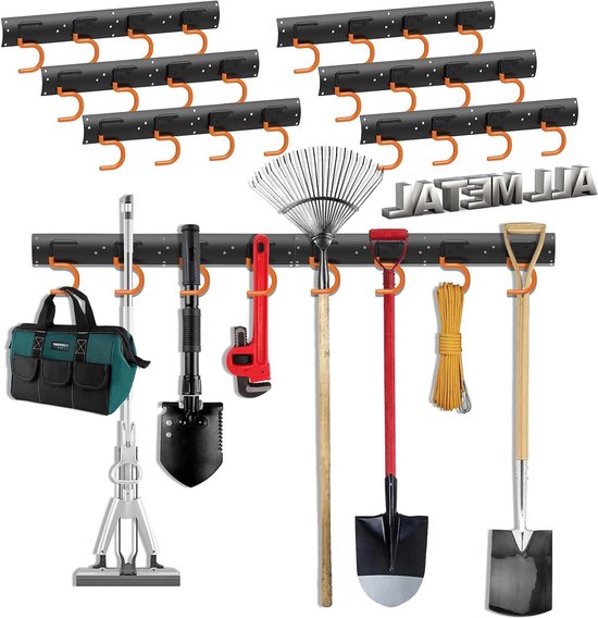 MHHO-WG Tuingereedschap Houder 122cm - Zwaartekrachtige Garage Tool Organizer Muur Mount Wand Opslagrek met 9 Garagehaken en 4 S-Haak voor Tuingereedschap, Garaden, Schoppen,Binnenplaats en Kelder MHHO-WG Tuingereedschap Houder 122cm - Zwaartekrachtige Garage Tool Organizer Muur Mount Wand Opslagrek met 9 Garagehaken en 4 S-Haak voor Tuingereedschap, Garaden, Schoppen,Binnenplaats en Kelder