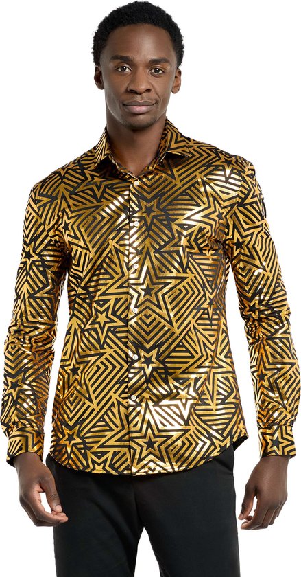 OppoSuits Golden Geo Star Shirt Chemise Homme Chemisier Doré