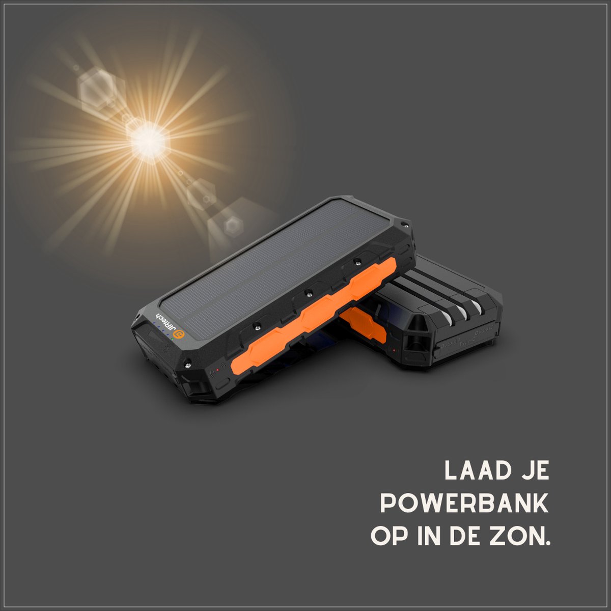 JIR Tech - Solar Powerbank 30 000 mAh - Ingebouwde kabels - afbeelding 2