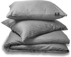 Hotel Dekbedovertrek - Hotellinnen Dekbedovertrek - Grijs Katoen Satijn 240x200/220 + 2 kussenslopen 60x70 cm - Parma Broderie Premium - Katoen Satijn - Hotel Dekbedovertrek