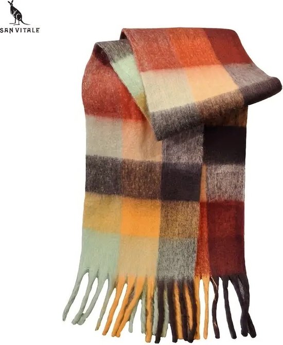 San Vitale® - 1.5 Luxe Winter Sjaal - Sjaal dames - Wol Mix - Omslagdoek - Geblokt - Herfst