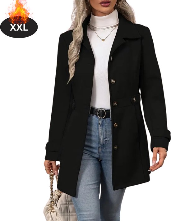 Manteaux Bovista Femme - Manteau mi-long - Veste - Costume - Trench - Pardessus - Hiver - Zwart - XXL