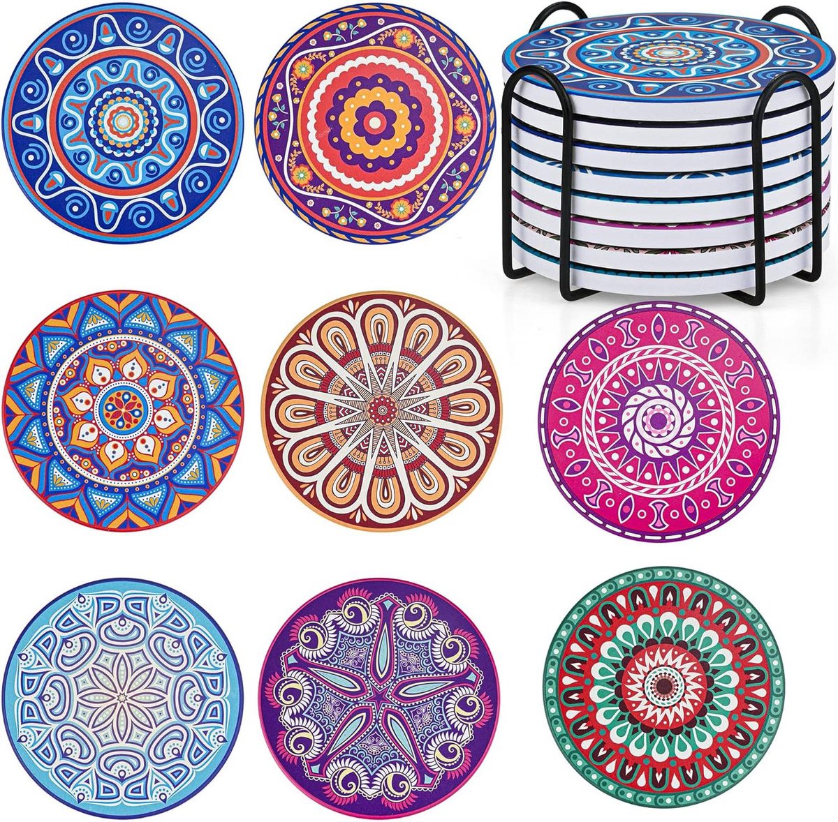 Mandala onderzetters - keramische onderzetters - set van 8 - absorberend