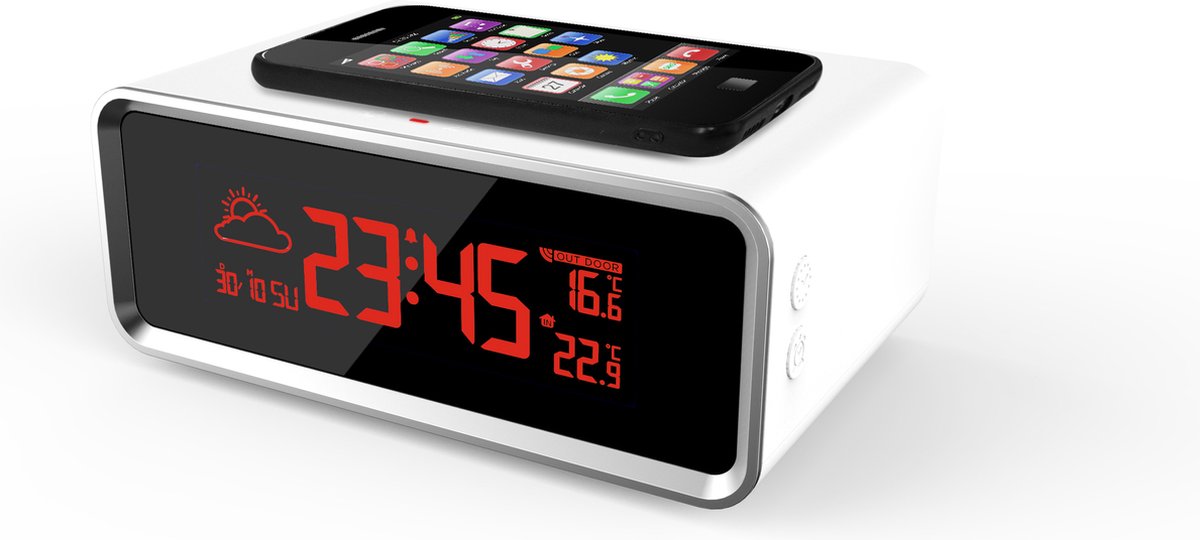 Just a Minute | Digitaal weerstation |Draadloze oplaadfunctie voor de mobiele telefoon.