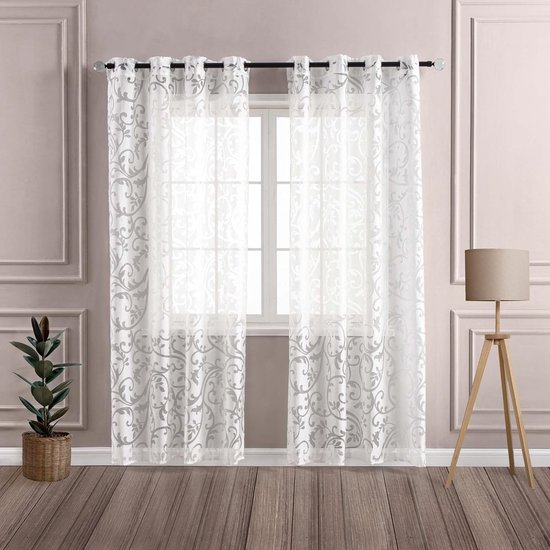 Rideau Witte transparent Goodivery ® avec motif de vrilles subtiles pour le salon