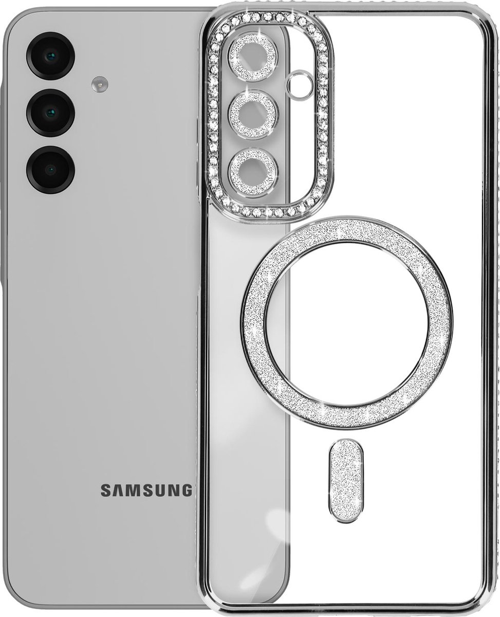 Avizar Diamond HoesjeGeschikt voor Samsung Galaxy A16 MagSafe Omtrek Strass, Zwart