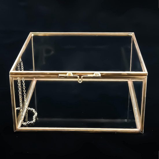 Homtone Grote Koperen Gouden Vintage Glazen Dekseldoos - 27,5 X 18,5 X 10 Cm Sieraden Organizer