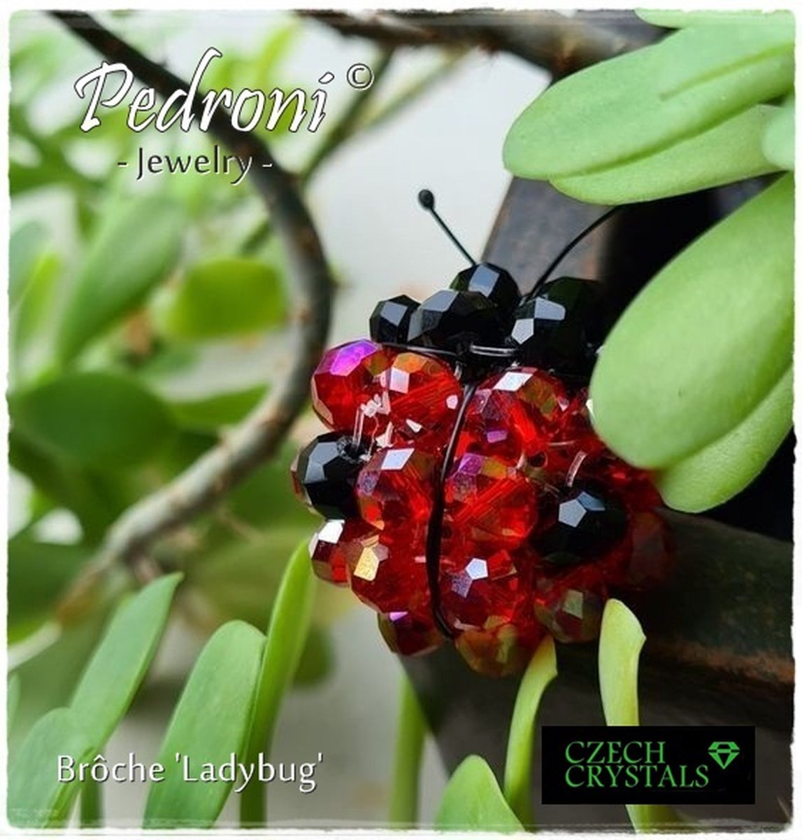 Huiscollectie - Pedroni - Ladybug / Lieveheersbeestje brôche - Czech Crystal beads - 3,5 cm - 2 mm speld - rood / zwart - volwassenen tieners kinderen - unisex - casual feest
