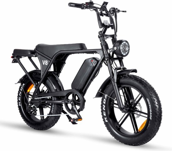 OUXI V8.3 Elektrische Fatbike - Ingebouwd Alarmsystseem - Gratis Achterzitje - Gratis Voetsteuntjes - Gratis Telefoontasje - 20 Inch - 250W Motor - 7 Versnellingen - 60 km Actieradius - Hydraulische Schijfremmen - Zwart