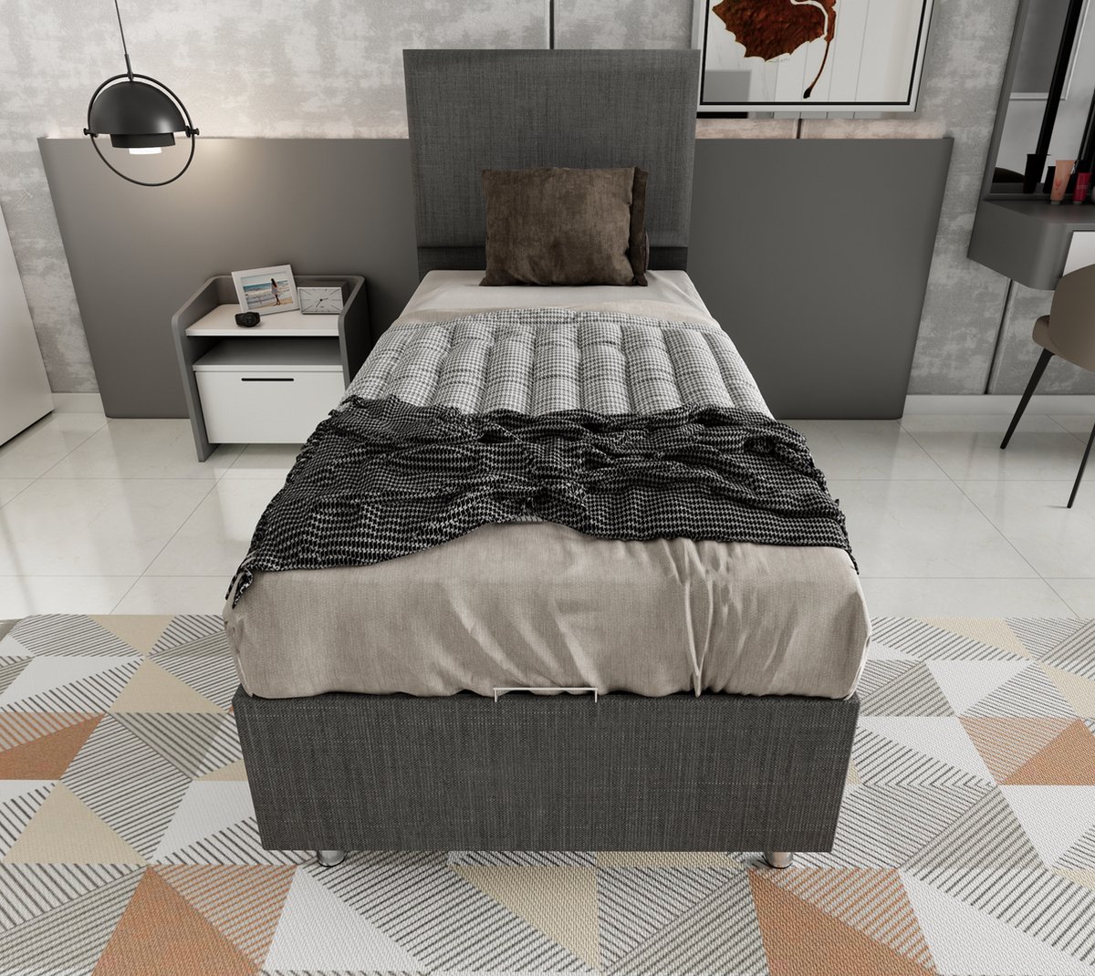 Nessa® Opbergruimte Boxspring Ruyam - 90x200 - Antraciet - Teddystof - Inclusief Orthopedisch Pocketvering Matras