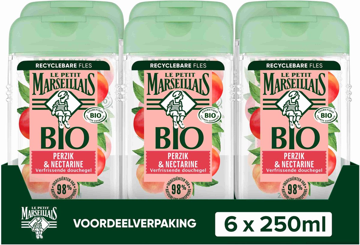 Goedkoopste Le Petit Marseillais bio douchegel voordeelverpakking - verfrissende douchegel met Bio Perzik & Nectarine - pH-neutraal voor de huid - 6 x 250 ml
